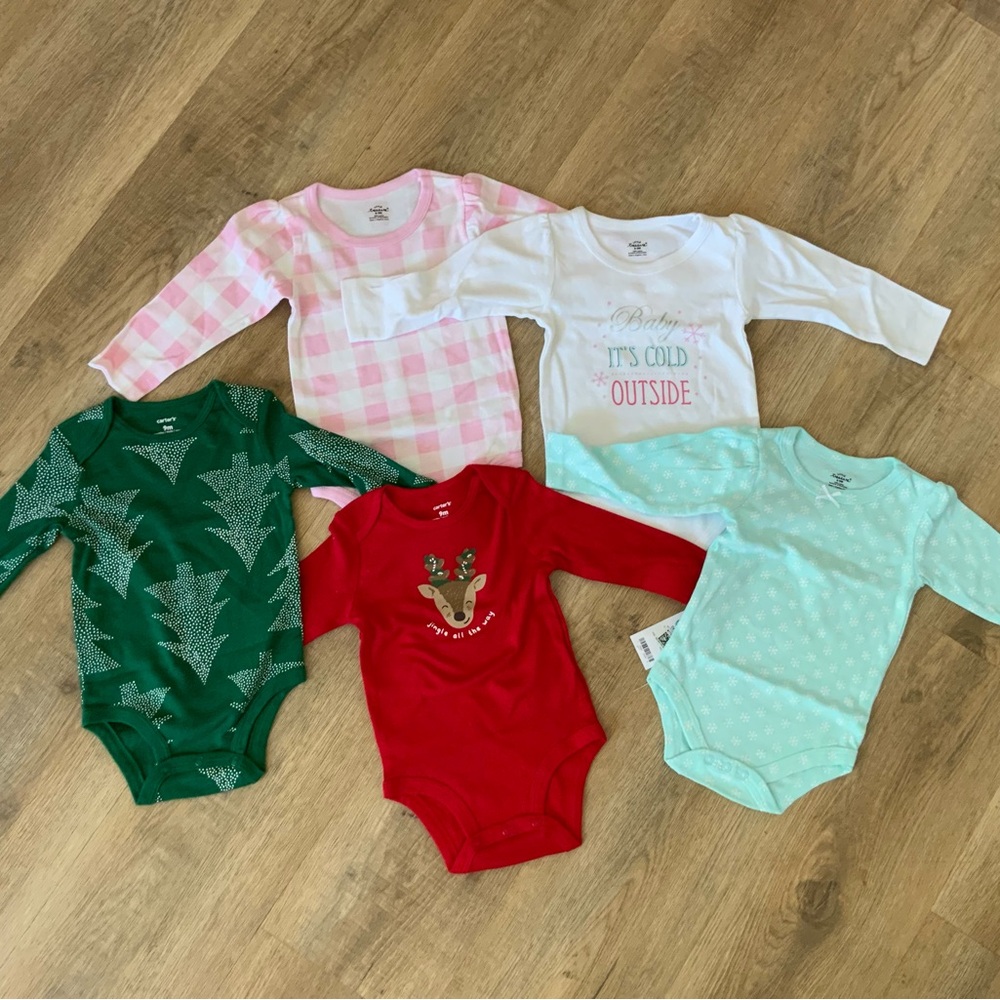 NEW 5 piece Christmas onesie set bundle